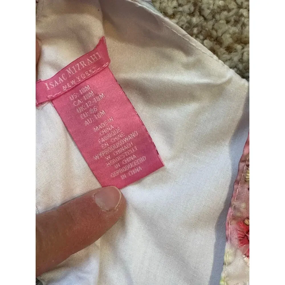 ISAAC MIZRHAI Baby girl dress, size 18 mos., Floral Pink & white